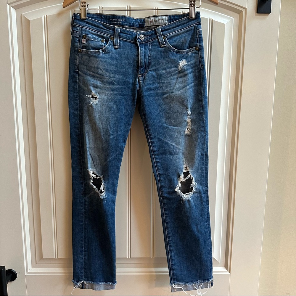 AG Adriano Goldschmied The Stilt Cigarette Roll-Up Denim Crop Jean  26W